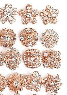 12 Pcs of Rhinestone Gold Flower Brooch BR-015