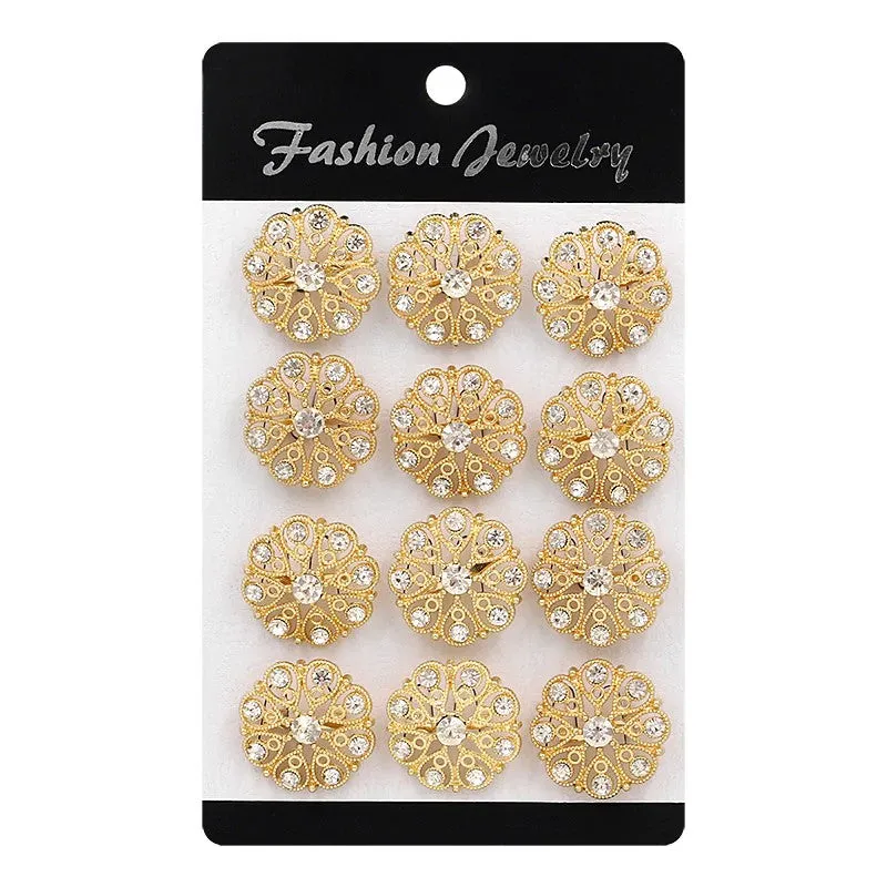 12pcs Gold Rhinestone Brooches Lots BR-220G