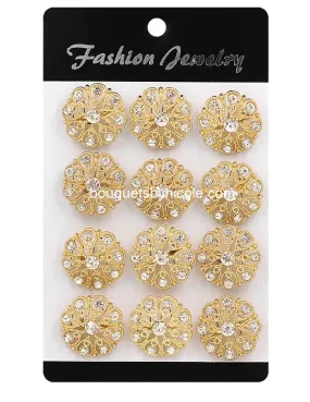 12pcs Gold Rhinestone Brooches Lots BR-220G