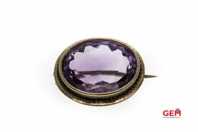 14KT Yellow Gold Oval Amethyst Brooch Lapel Pin