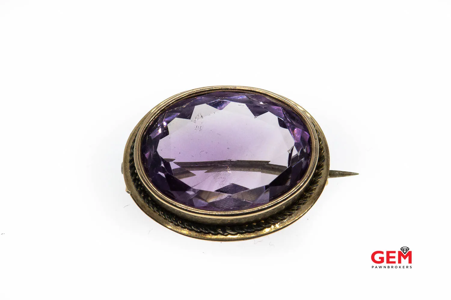 14KT Yellow Gold Oval Amethyst Brooch Lapel Pin