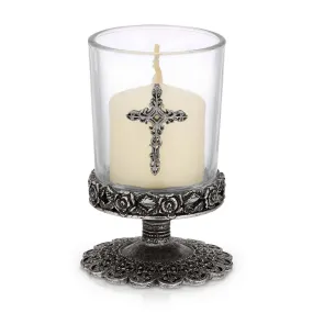 1928 Jewelry Deco Rose And Cross Glass Candle Holder