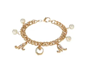 1928 Jewelry Euro Crystal Mom Charm Faux Pearl Textured Chain Bracelet