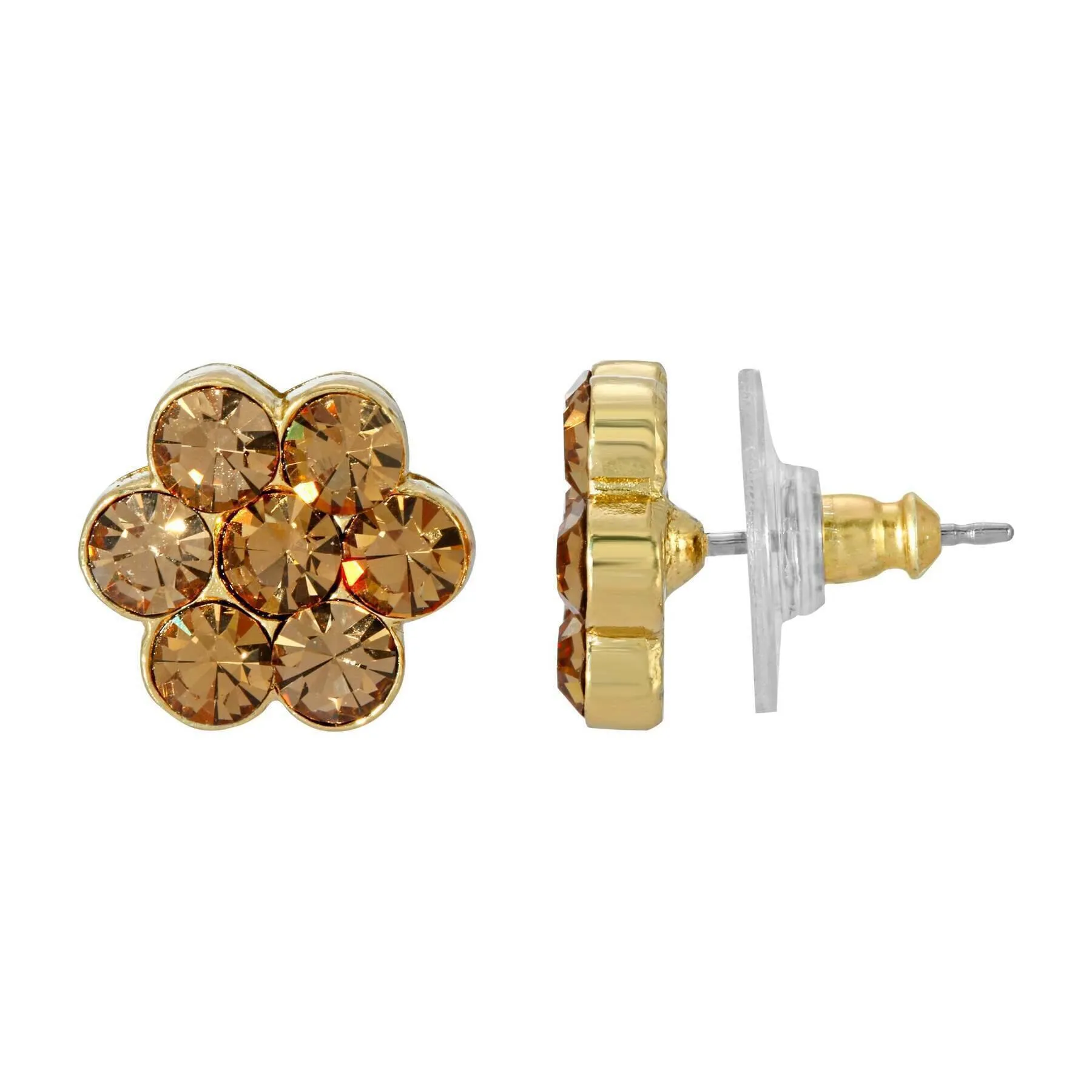 1928 Jewelry Light Topaz Brown Crystal Flower Button Earrings