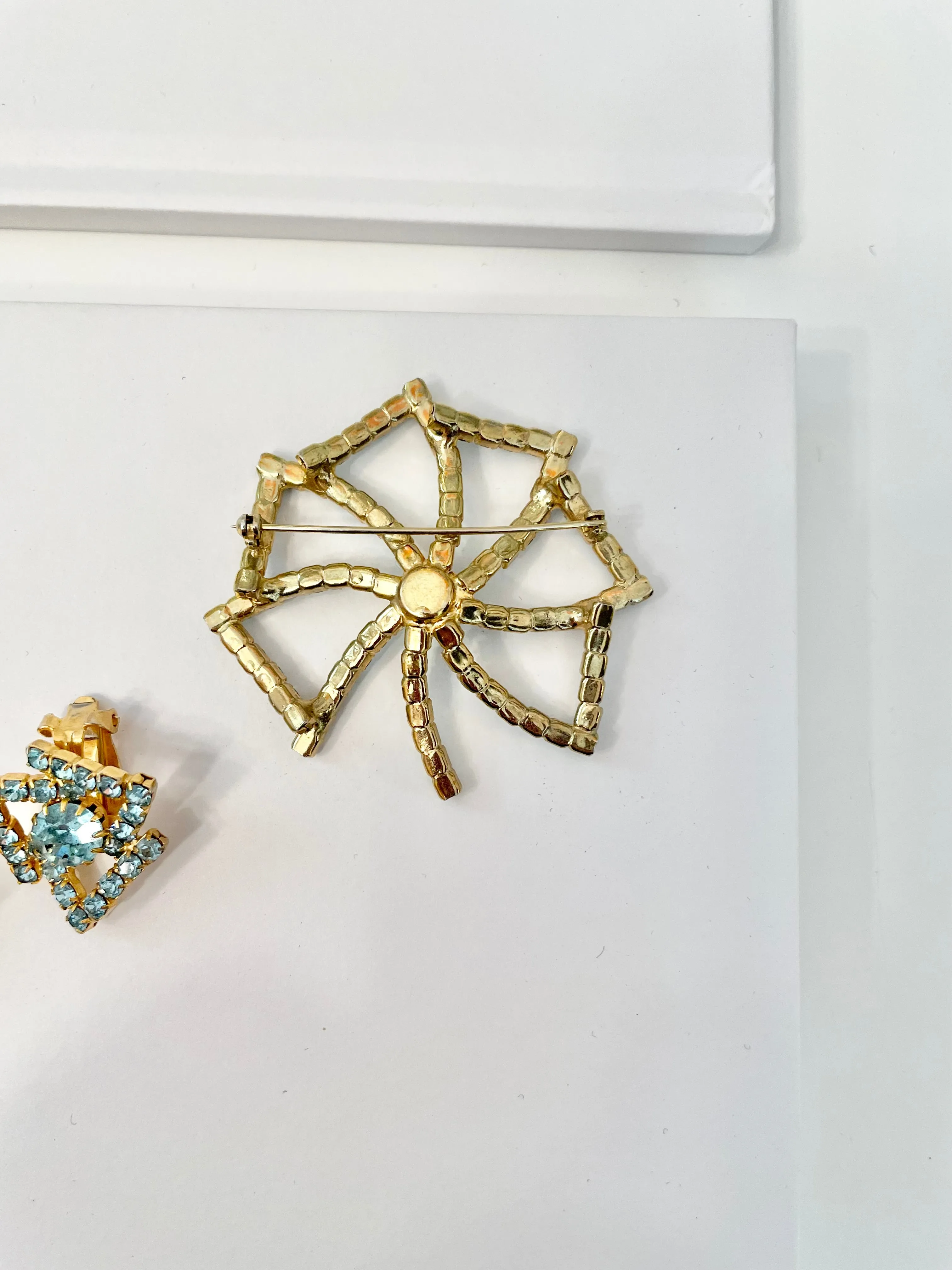 1960's Heiress and her love of a classy brooch set. This aqua glass brooch and earrings are truly divine.