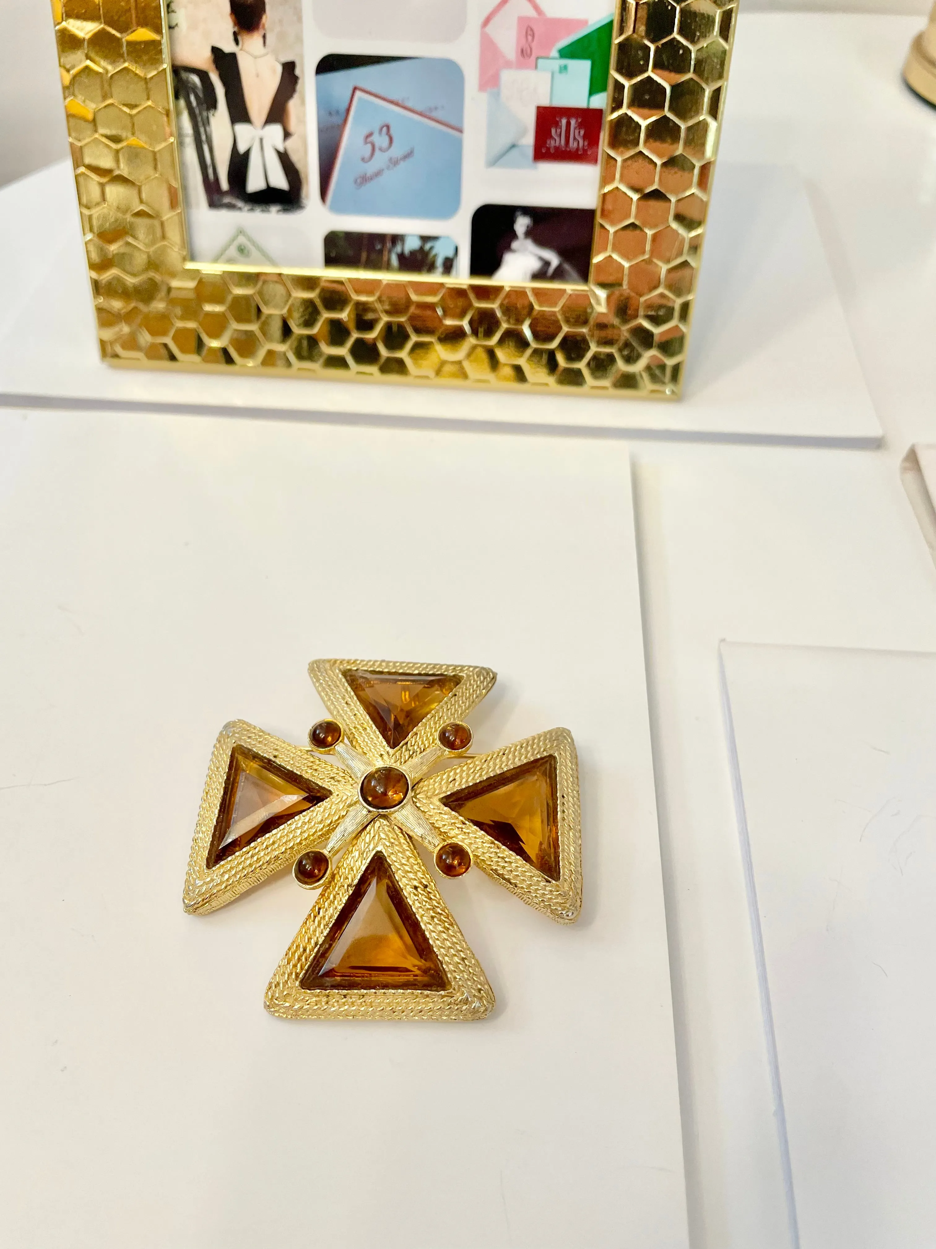 1960's Mistress loves a rich topaz Maltese cross brooch....so extraordinary