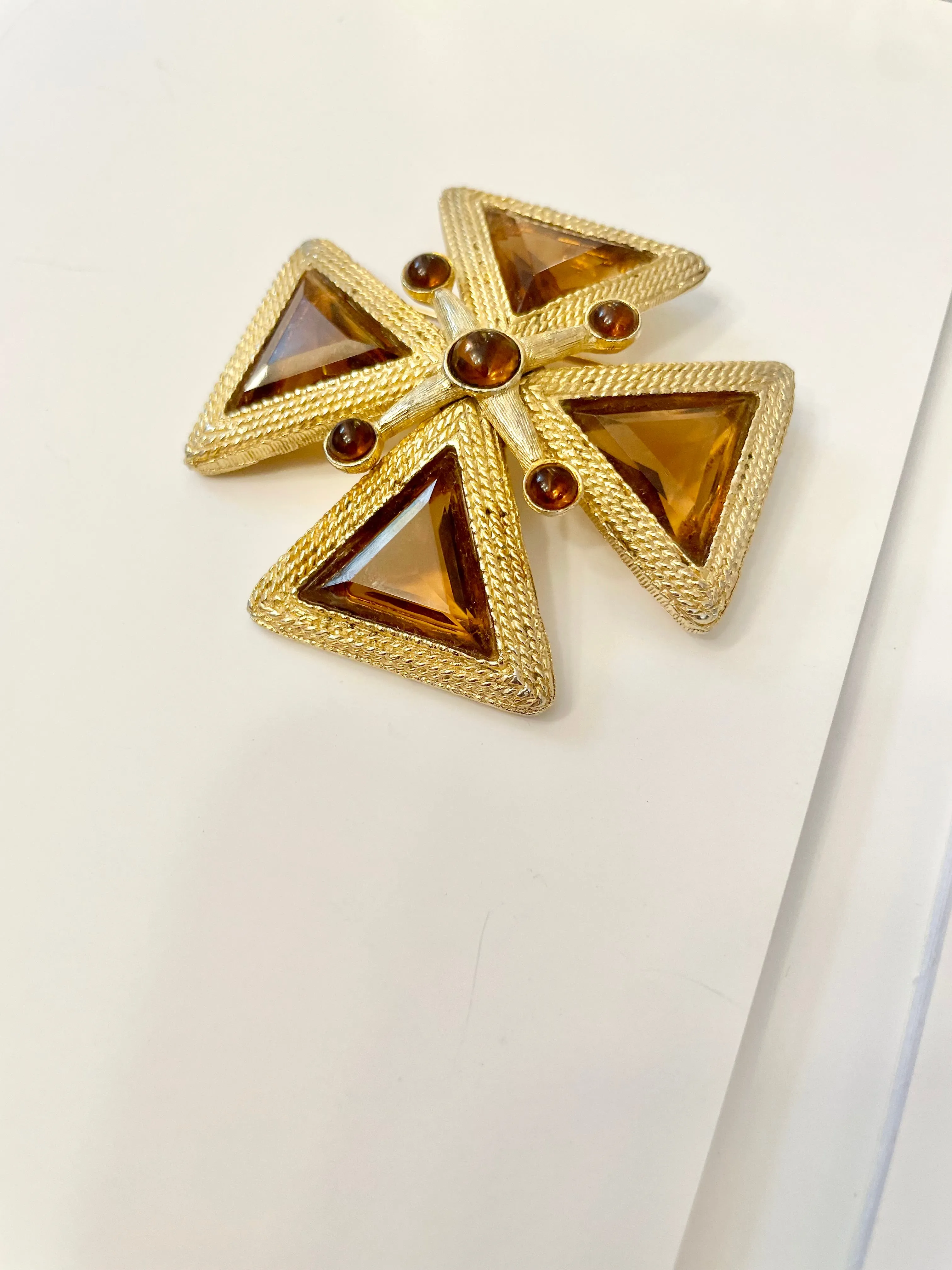 1960's Mistress loves a rich topaz Maltese cross brooch....so extraordinary