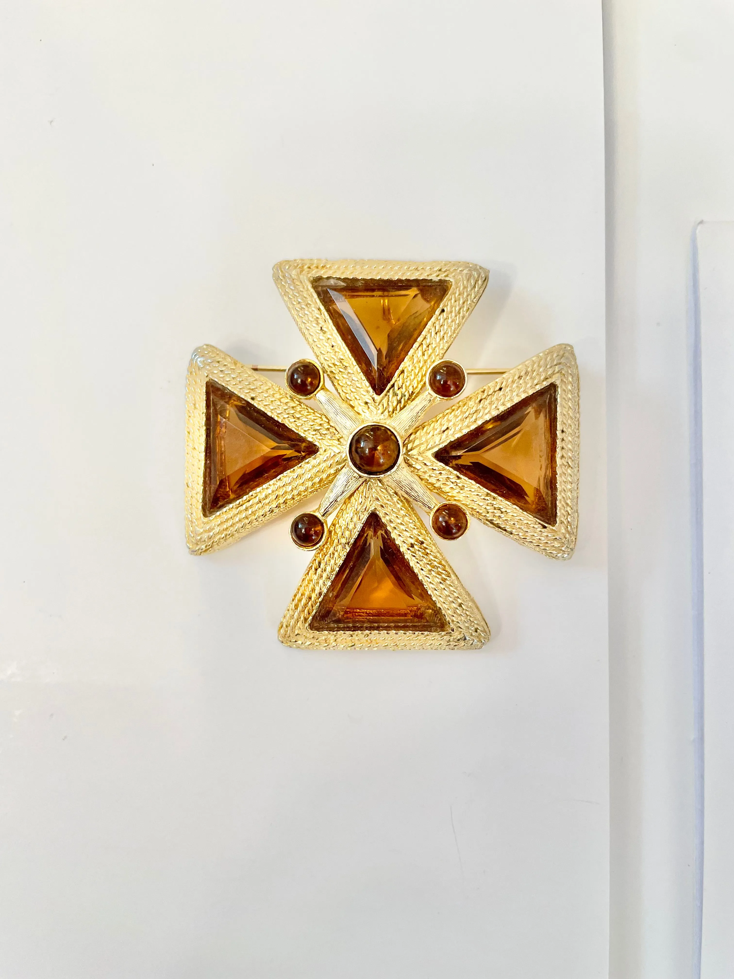 1960's Mistress loves a rich topaz Maltese cross brooch....so extraordinary