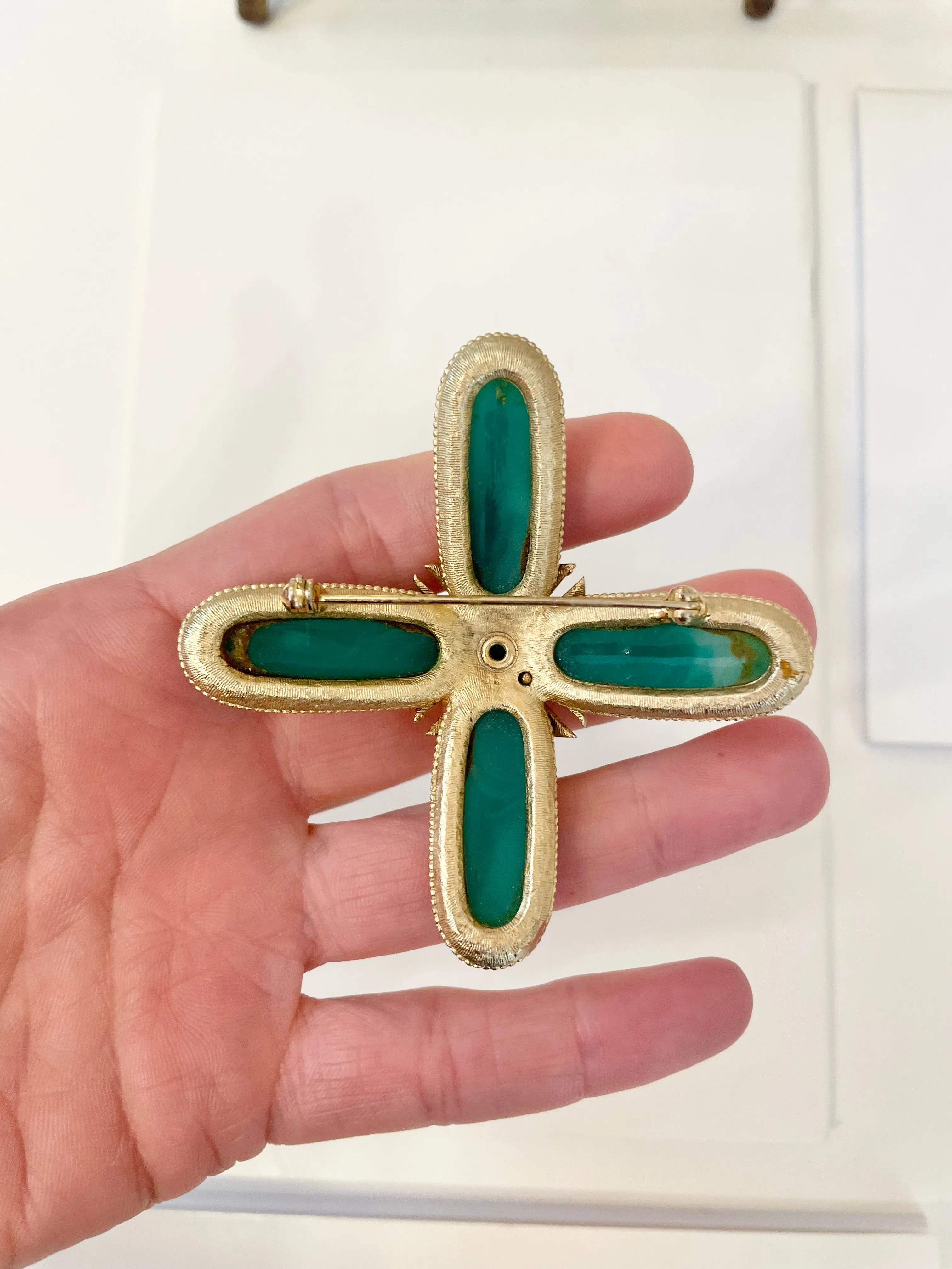 1960's stunning french glass Maltese cross brooch... so lovely