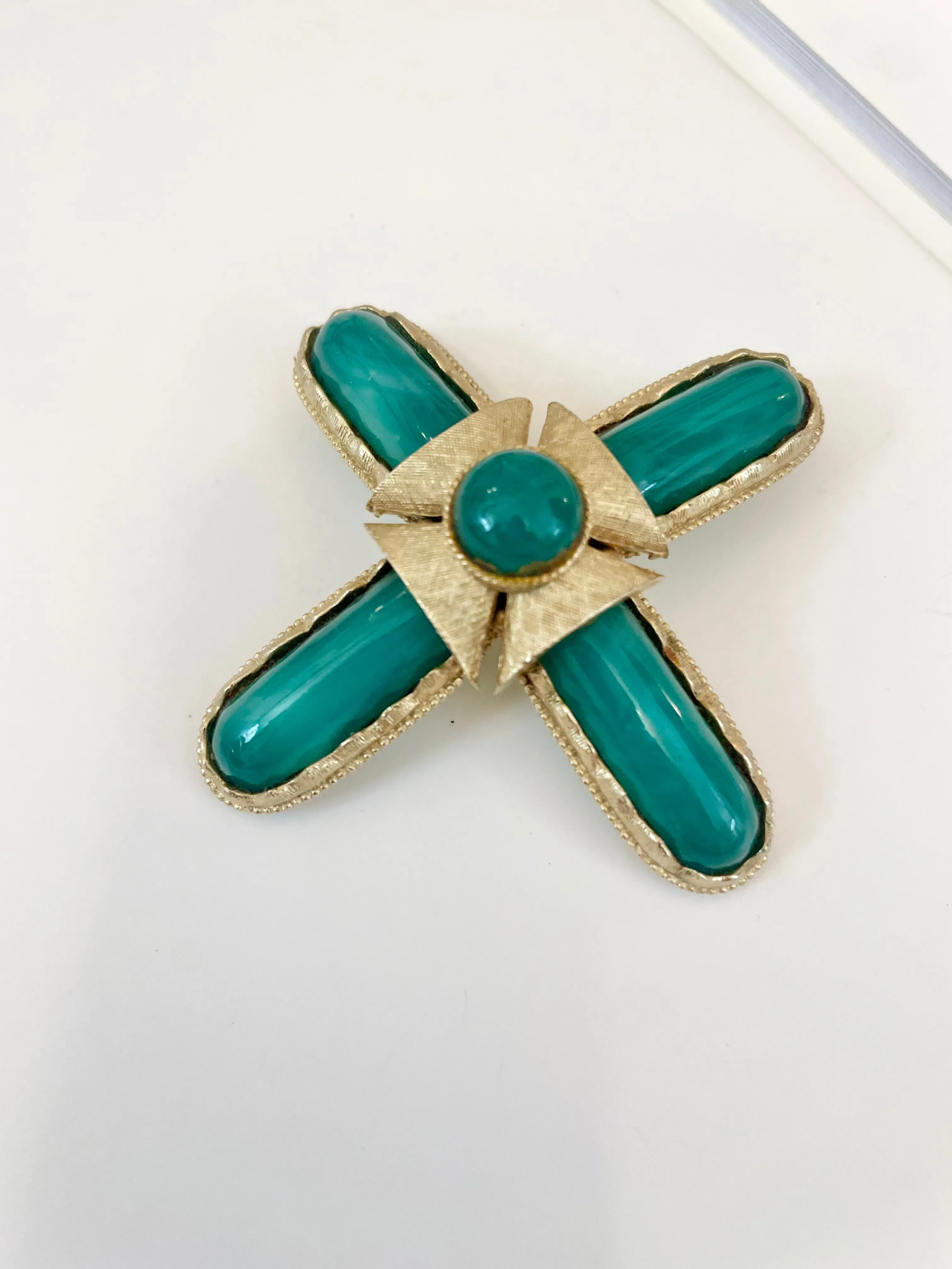 1960's stunning french glass Maltese cross brooch... so lovely