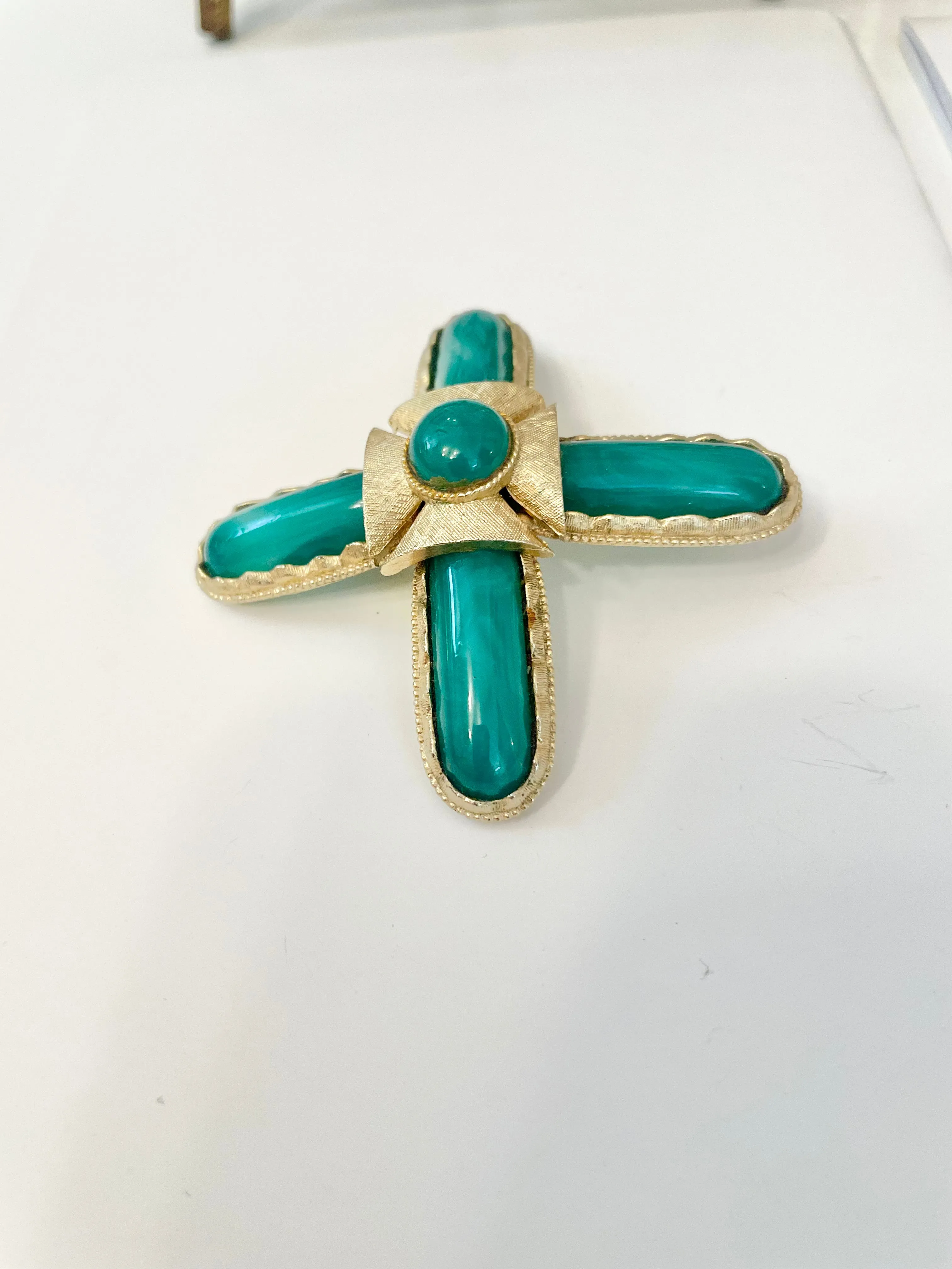 1960's stunning french glass Maltese cross brooch... so lovely