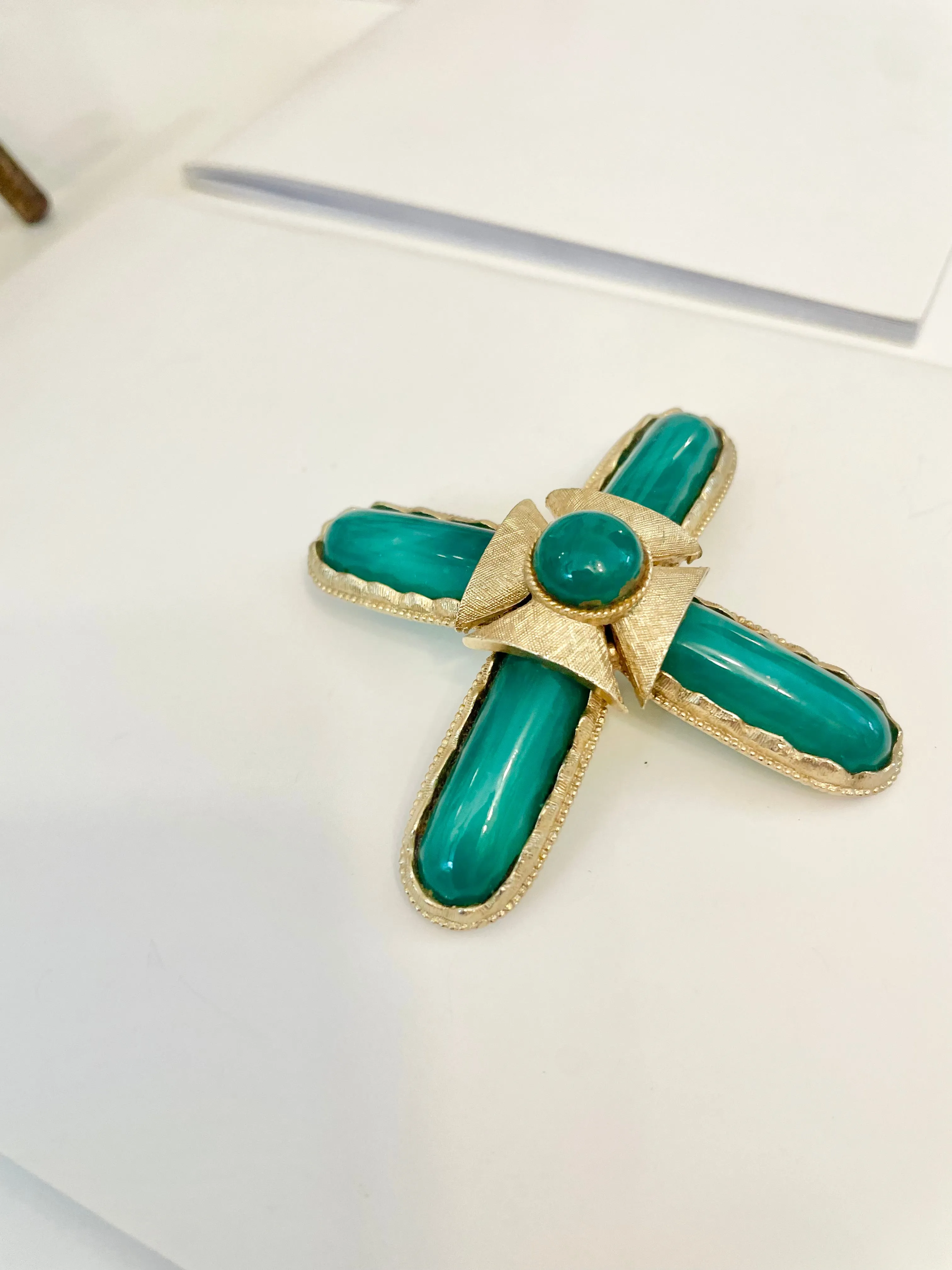 1960's stunning french glass Maltese cross brooch... so lovely