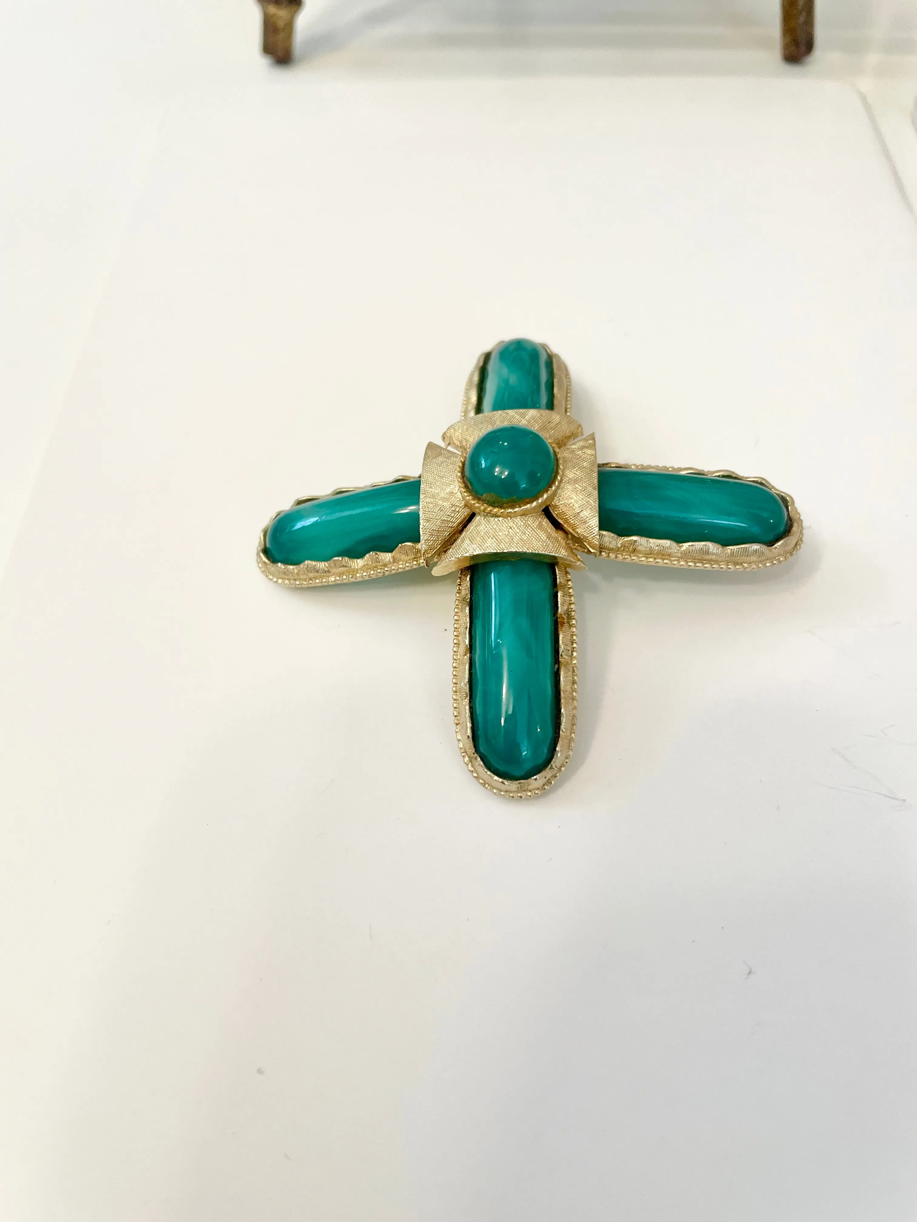 1960's stunning french glass Maltese cross brooch... so lovely