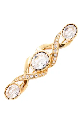 1990s Swarovski Crystal Infinity Gold Plated Bar Brooch W Oval Crystals