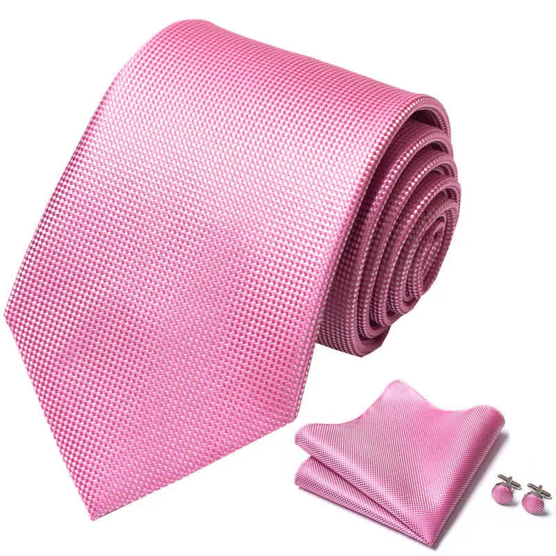 3Pcs Bright Pink Men's Solid Color Necktie Set