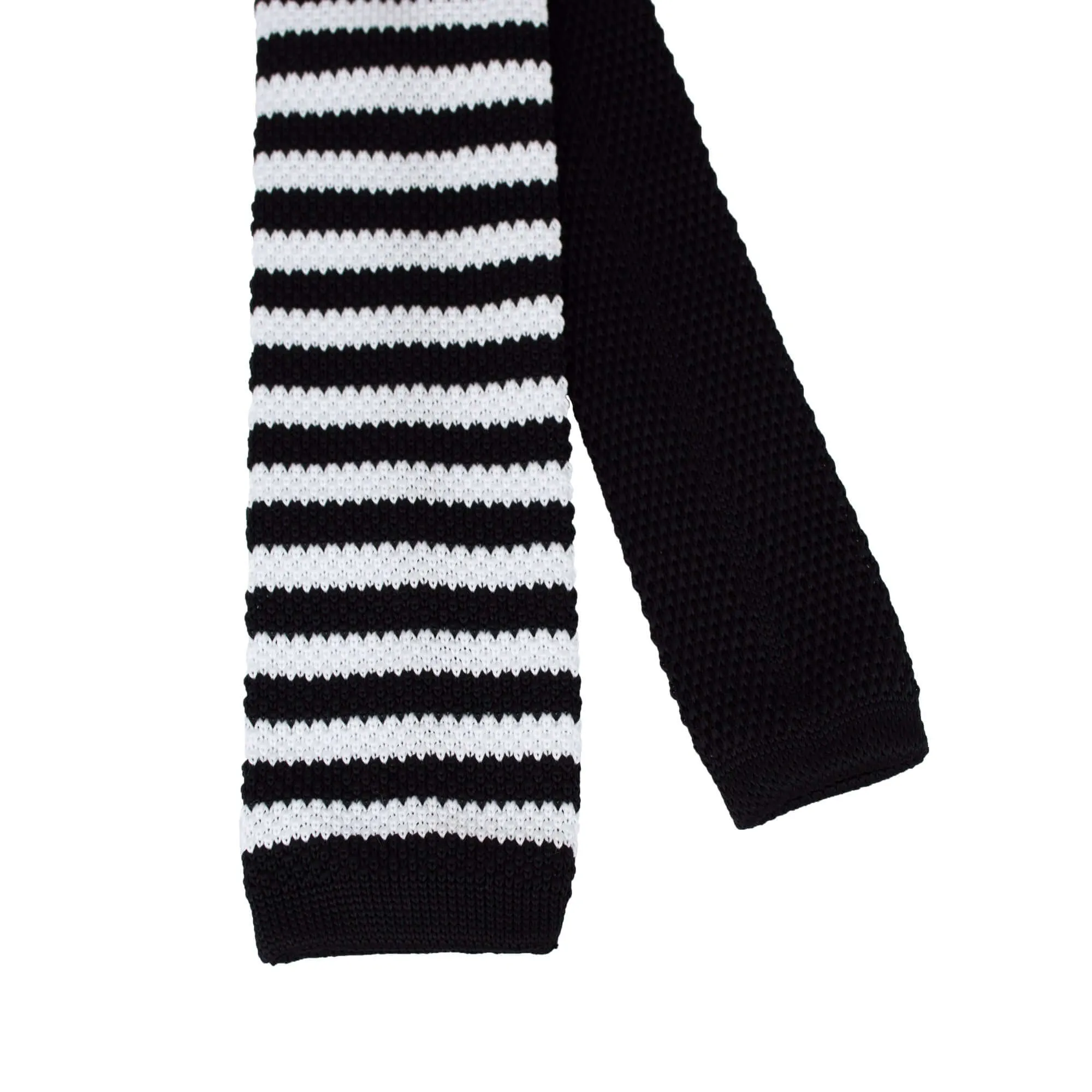 6.5cm Knitted Ties with Black and White Stripes (Online Exclusive)