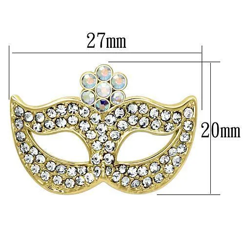 Alamode Flash Gold White Metal Brooches with Top Grade Crystal in Aurora Borealis (Rainbow Effect)