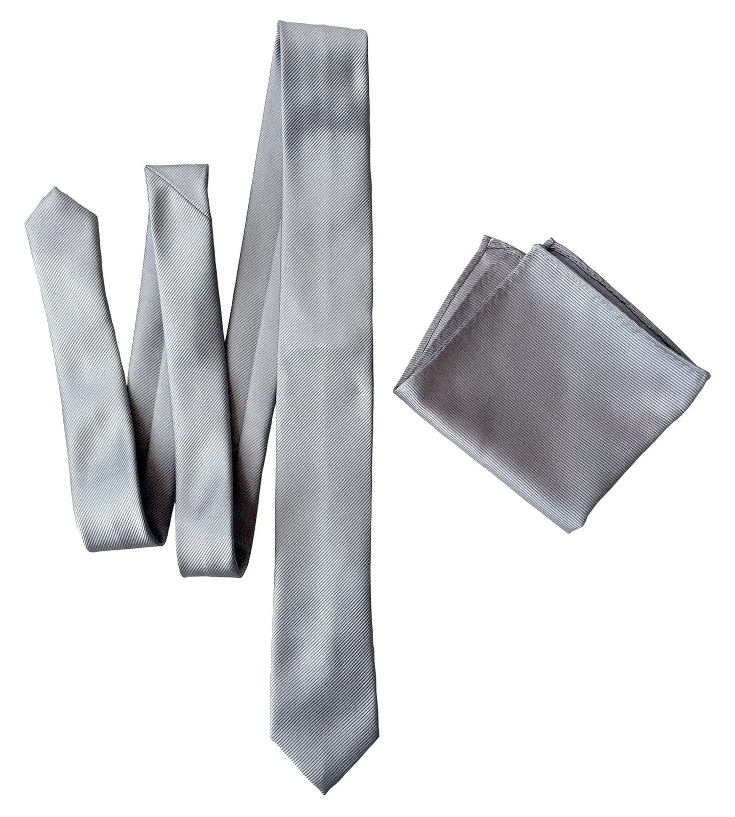 Aluminum Grey Necktie. Solid Color Fine-Stripe Tie, No Print