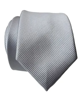 Aluminum Grey Necktie. Solid Color Fine-Stripe Tie, No Print