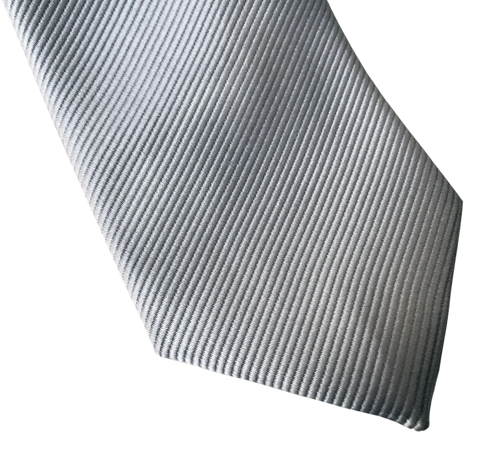 Aluminum Grey Necktie. Solid Color Fine-Stripe Tie, No Print