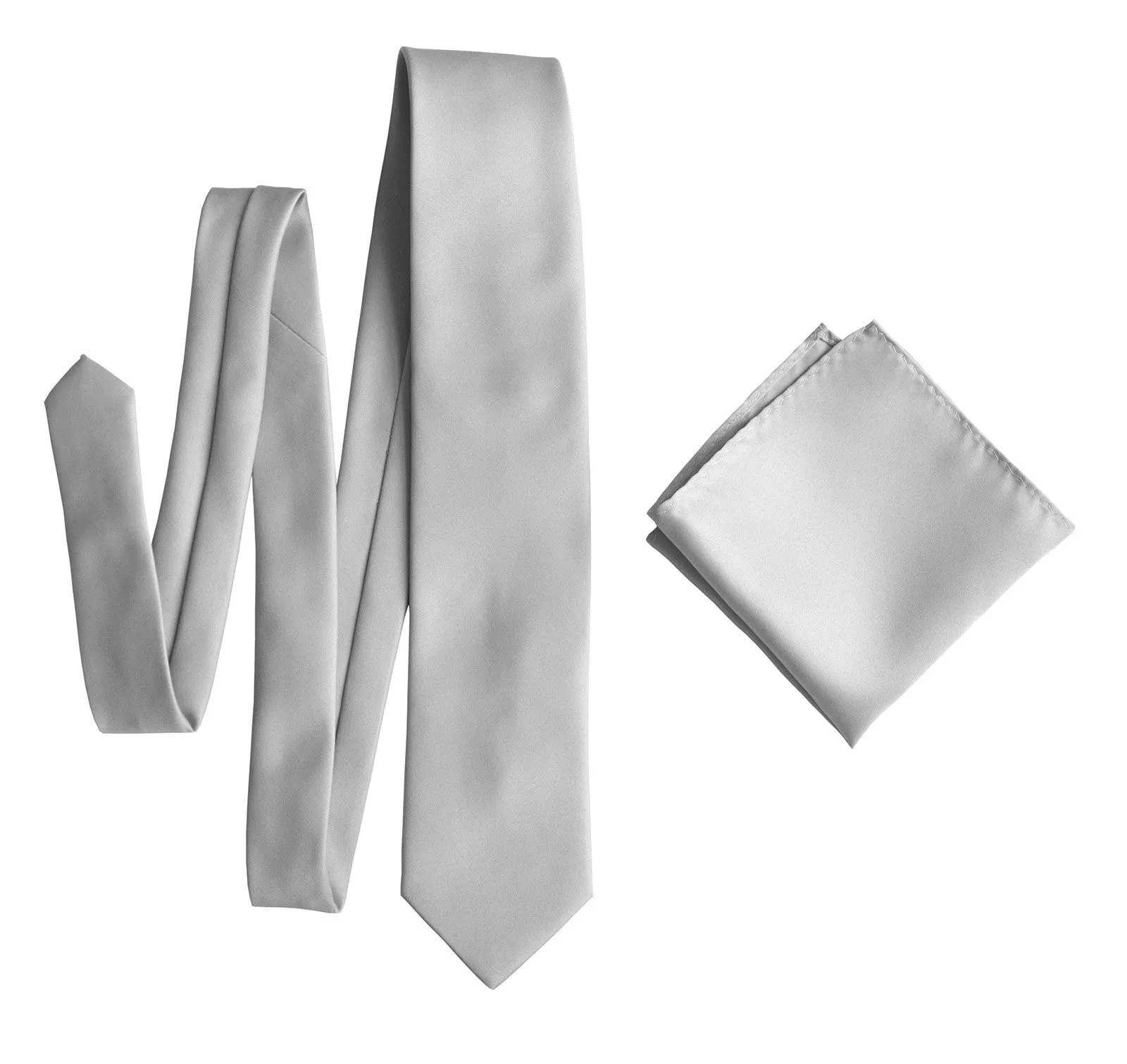 Aluminum Grey Necktie. Solid Color Silver Satin Finish Tie, No Print