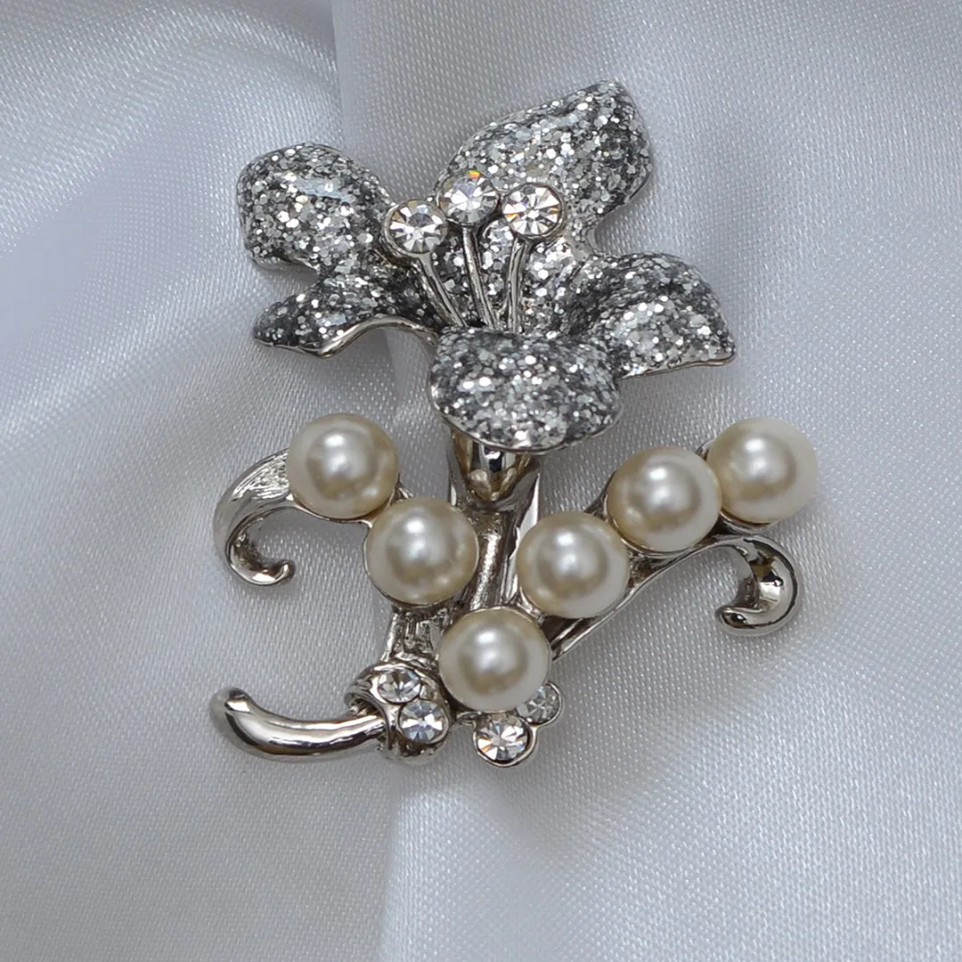 An Enchanting Diamond and Pearl Floral Brooch