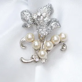 An Enchanting Diamond and Pearl Floral Brooch