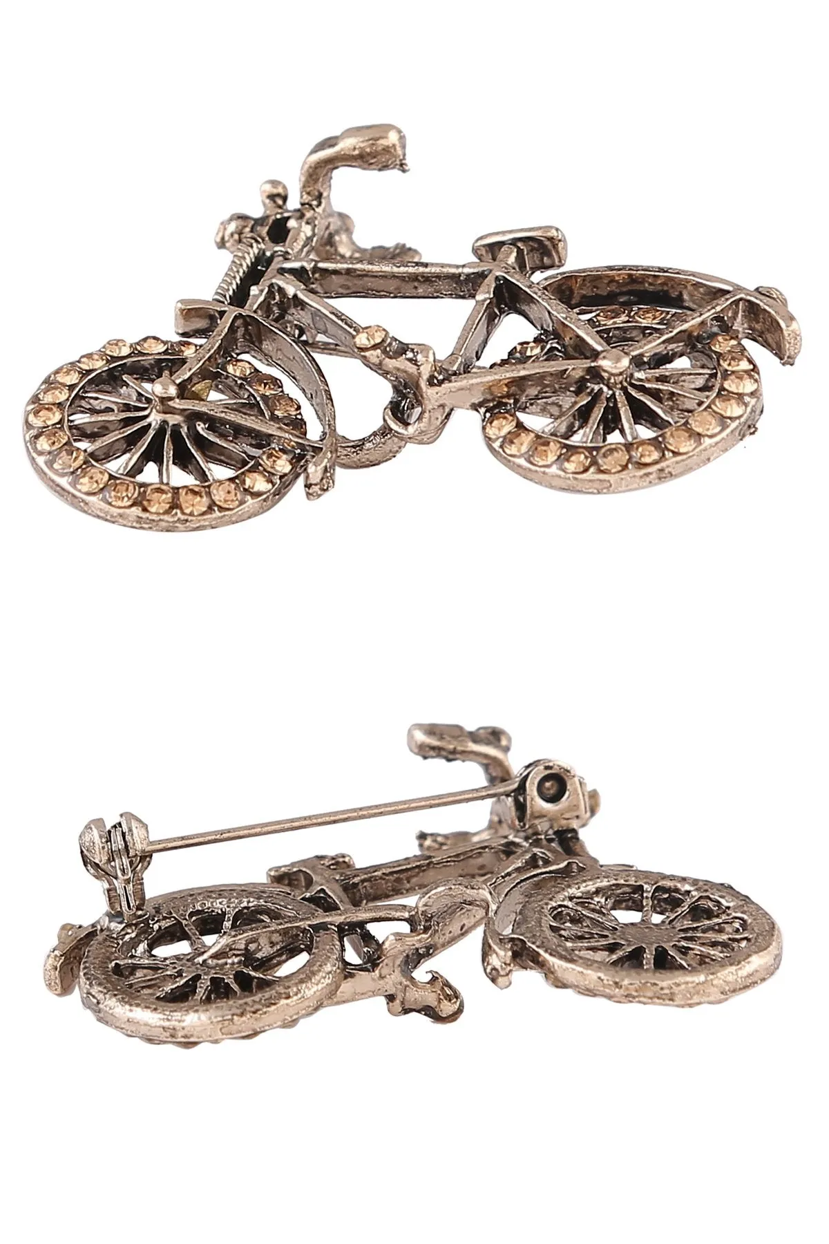 Antique Brass Tone Diamond Bicycle Brooch Pin