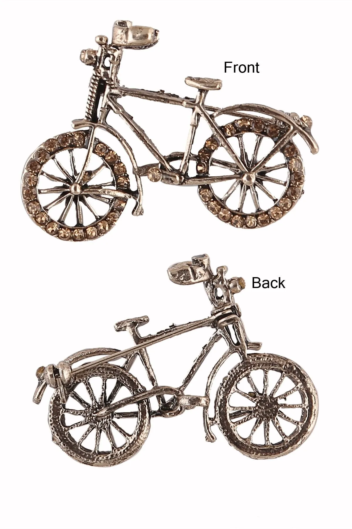 Antique Brass Tone Diamond Bicycle Brooch Pin