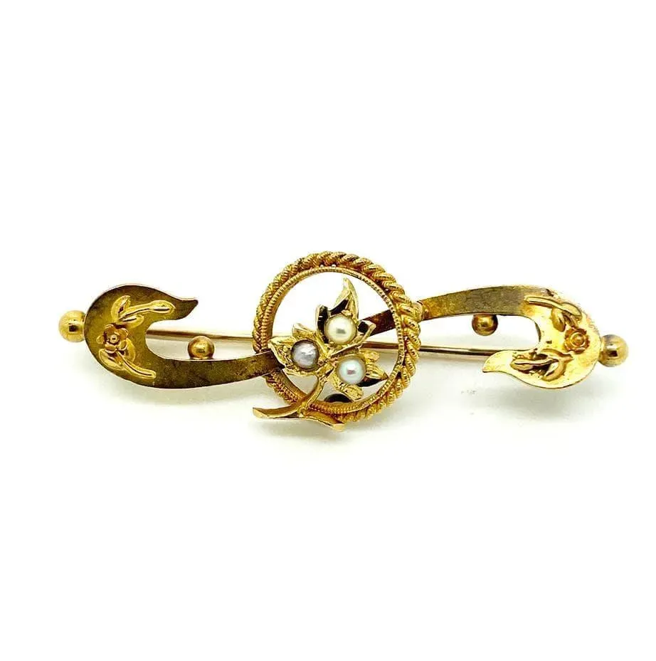 Antique Edwardian 15ct Gold Seed Pearl Brooch