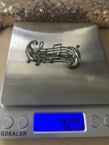 Antique Vintage Musical Notes Music Sterling Silver 925 Brooch Pin