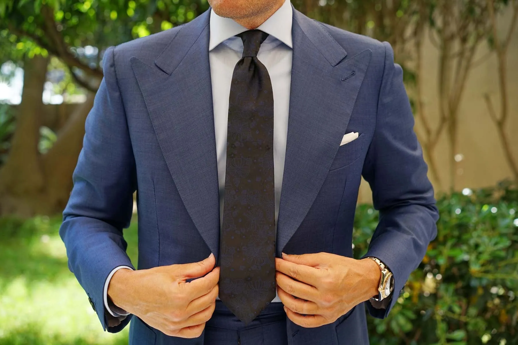 Asagao Midnight Blue-Black Floral Necktie