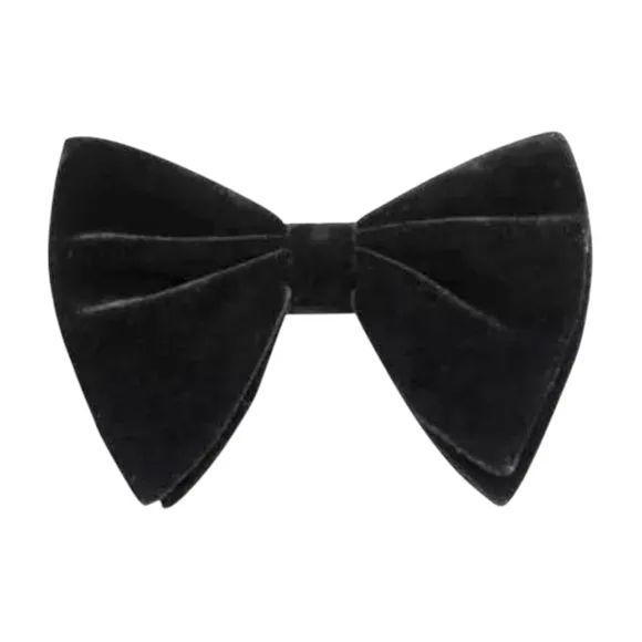 Bertie: Black Velvet Over Sized Pre-tied Dickie Bow Tie, Velvet Pocket Square and Matching Cufflinks Set