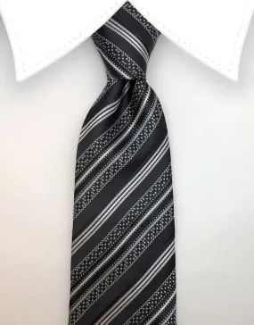 Black and Silver Geometric Striped Tie