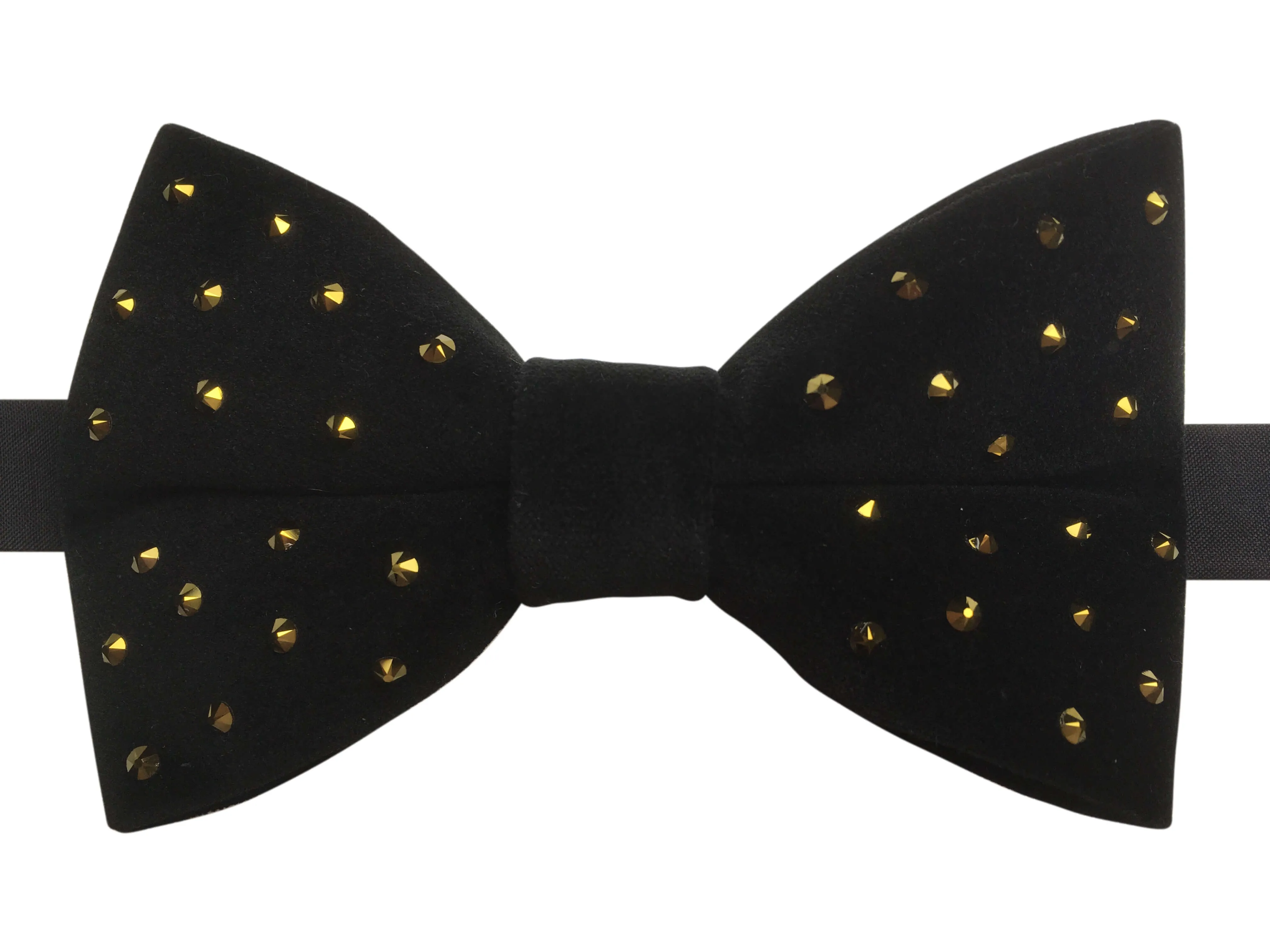 Black Velvet Bow Tie with Gold Crystals