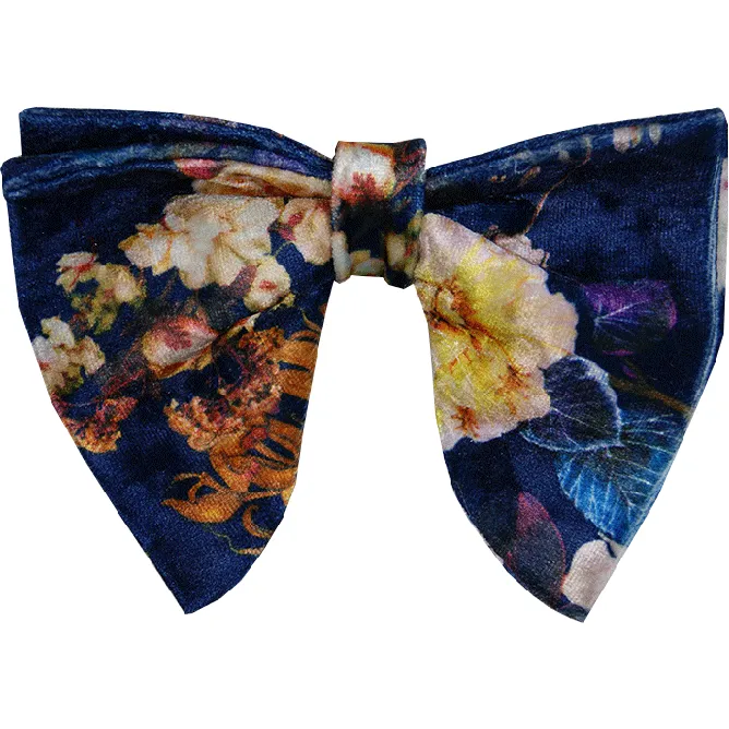 Blue  Orange Floral Velvet Butterfly Tear Drop Bowtie