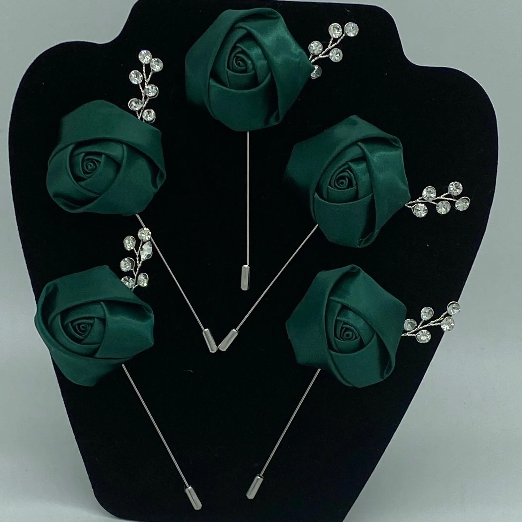 BM-015 ~ Emerald Green Satin Roses Budget Brooch Bouquet or DIY KIT