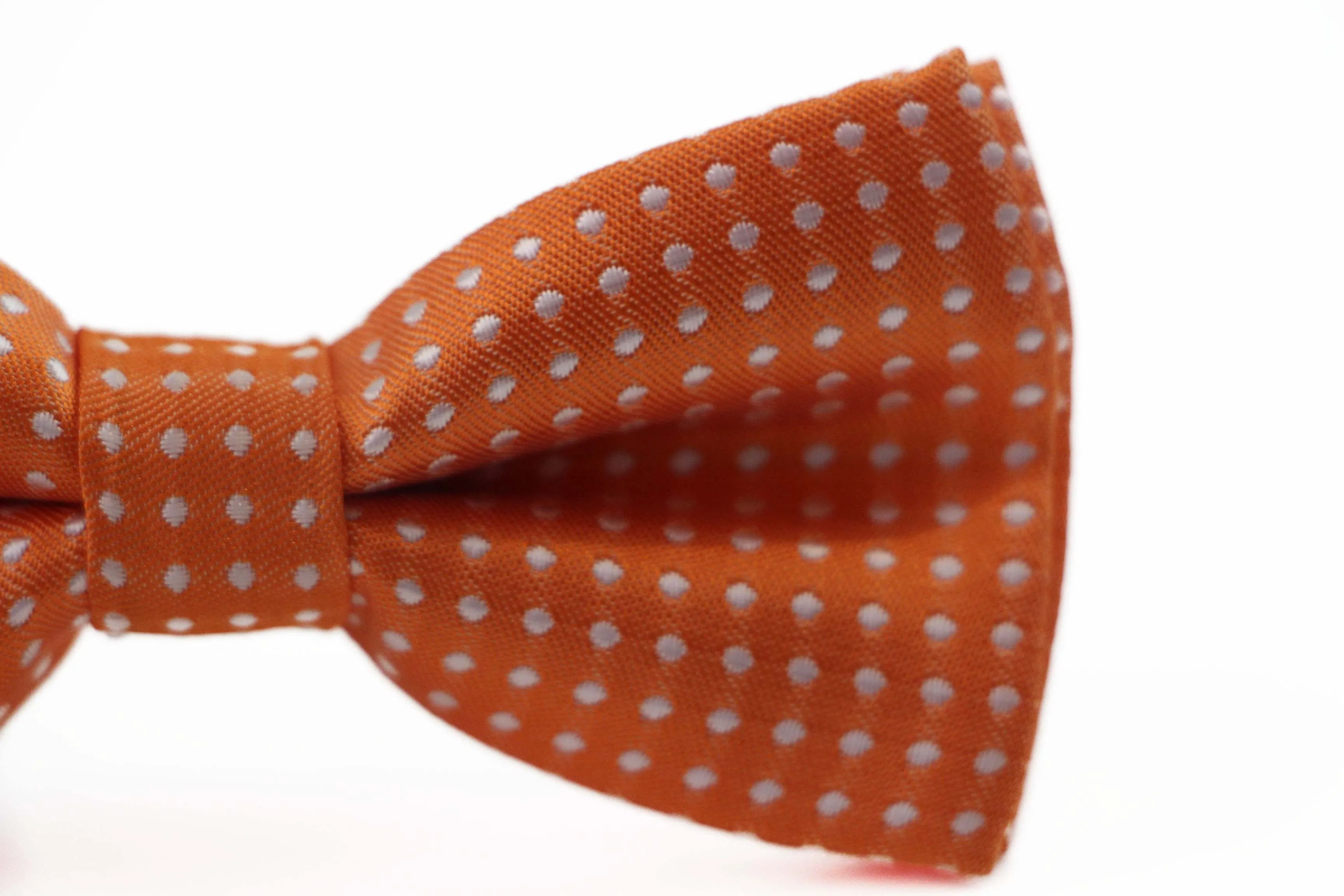 Boys Orange Bow Tie With White Polka Dots