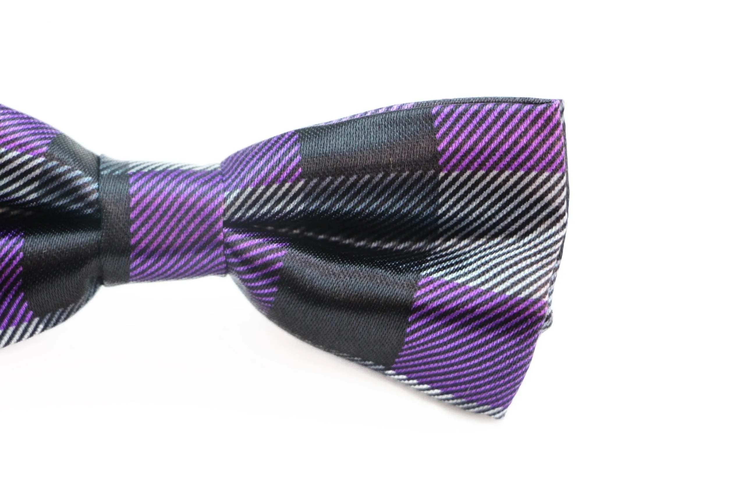 Boys Purple, Black & Silver Checkered Patterned Bow Tie