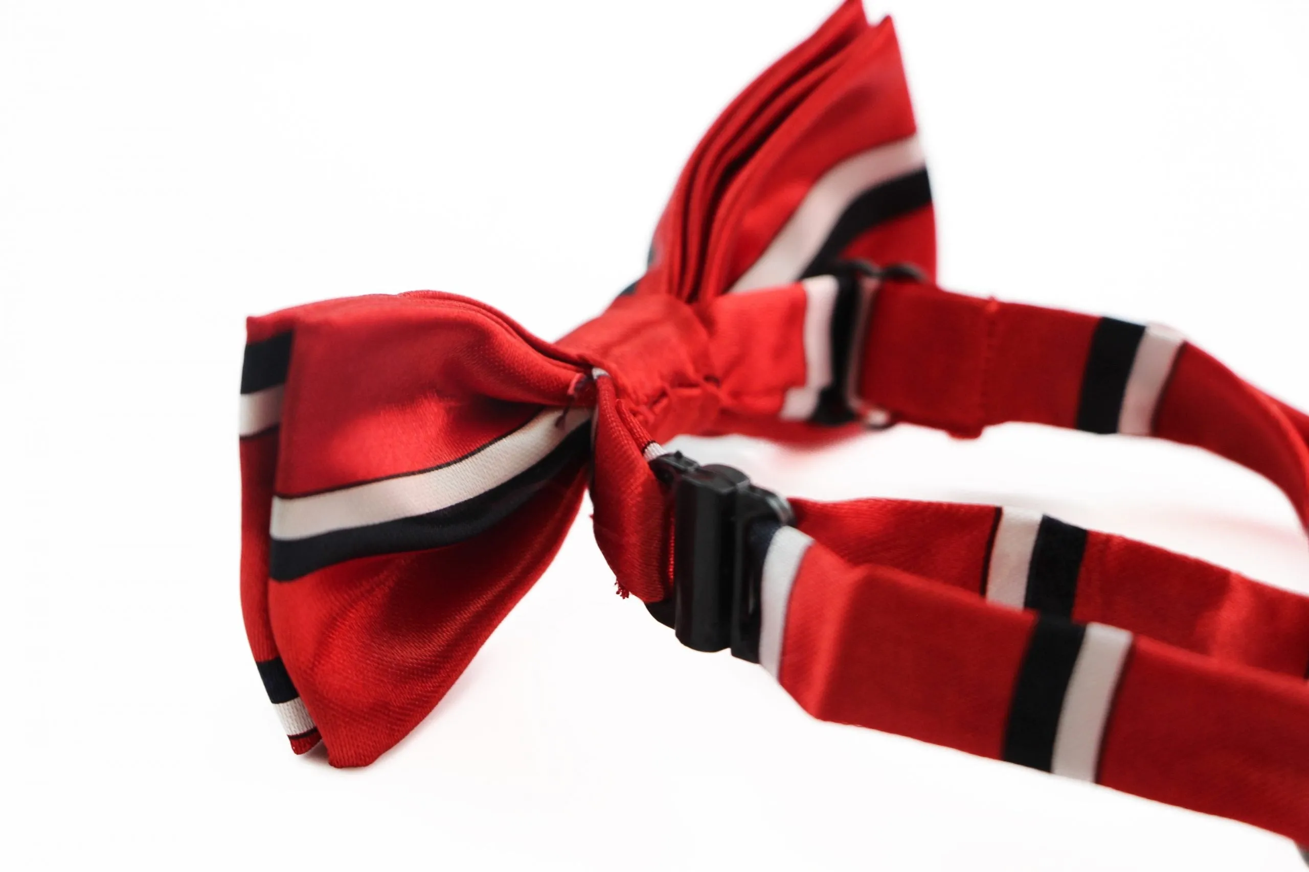 Boys Red With Black & White Stripes Patterned Bow Tie