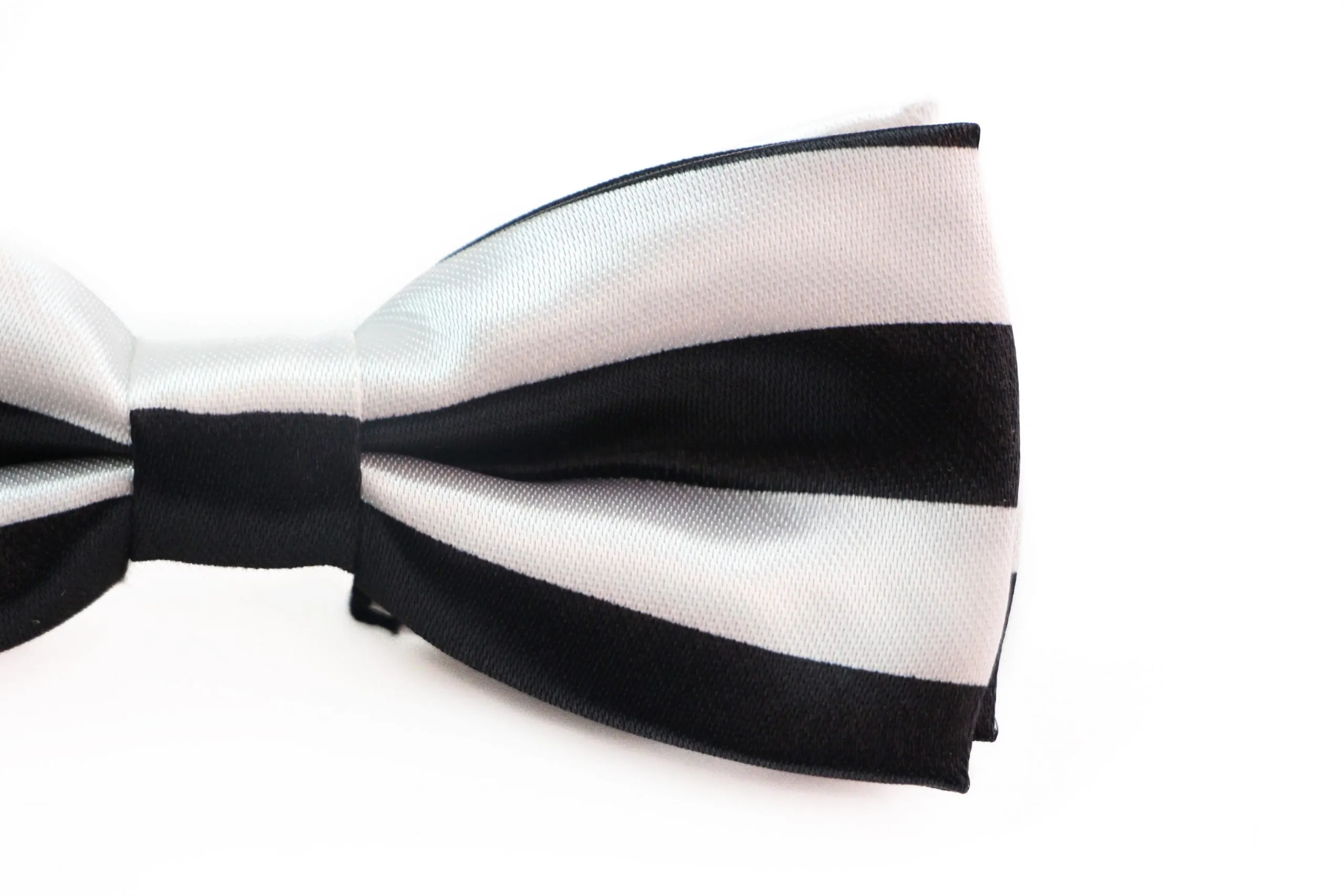 Boys White & Black Horizontal Striped Patterned Bow Tie