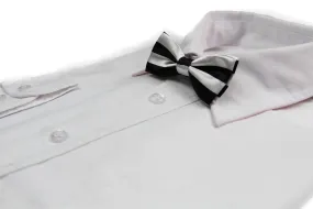 Boys White & Black Horizontal Striped Patterned Bow Tie