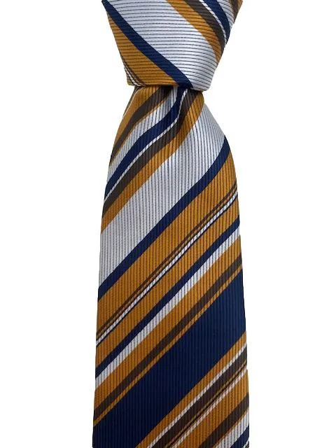 Bronze, Navy Blue and Silver Striped Tie