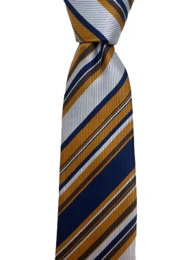 Bronze, Navy Blue and Silver Striped Tie