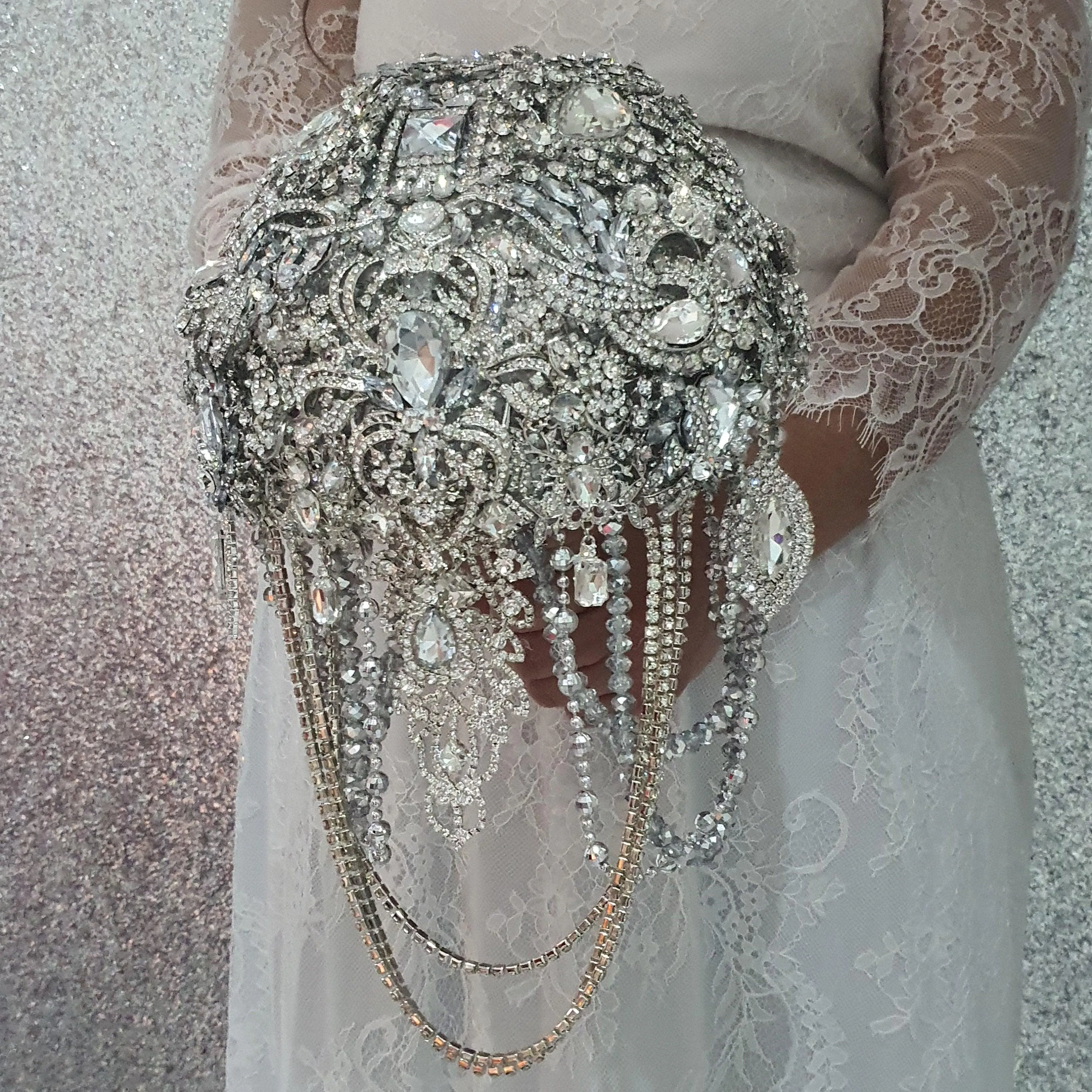 Brooch bouquet, 8 INCH Jewel crystal wedding bouquet. Crystal Bridal Brooch Bouquet, cascade Jewel bouquet by Crystal wedding uk