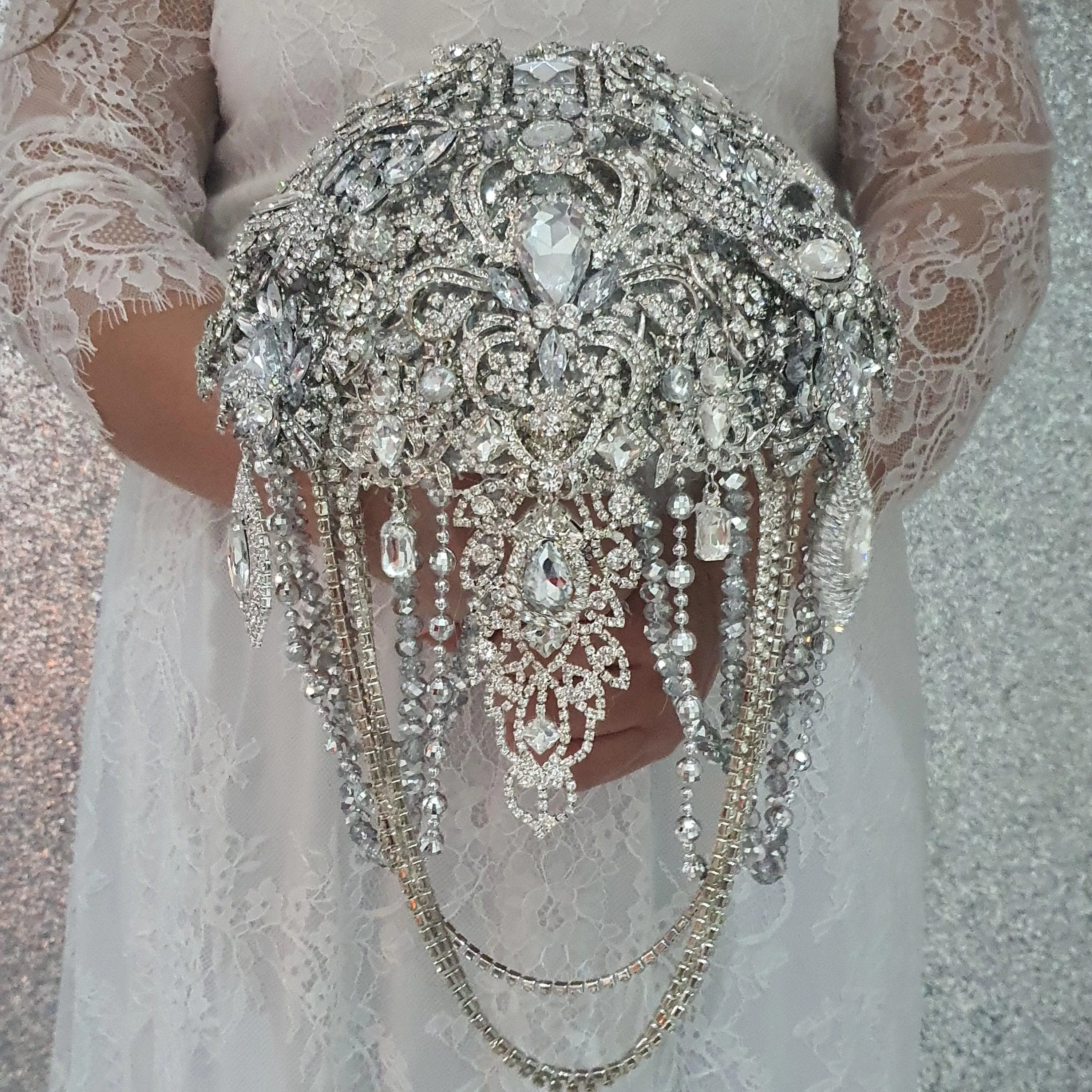 Brooch bouquet, 8 INCH Jewel crystal wedding bouquet. Crystal Bridal Brooch Bouquet, cascade Jewel bouquet by Crystal wedding uk