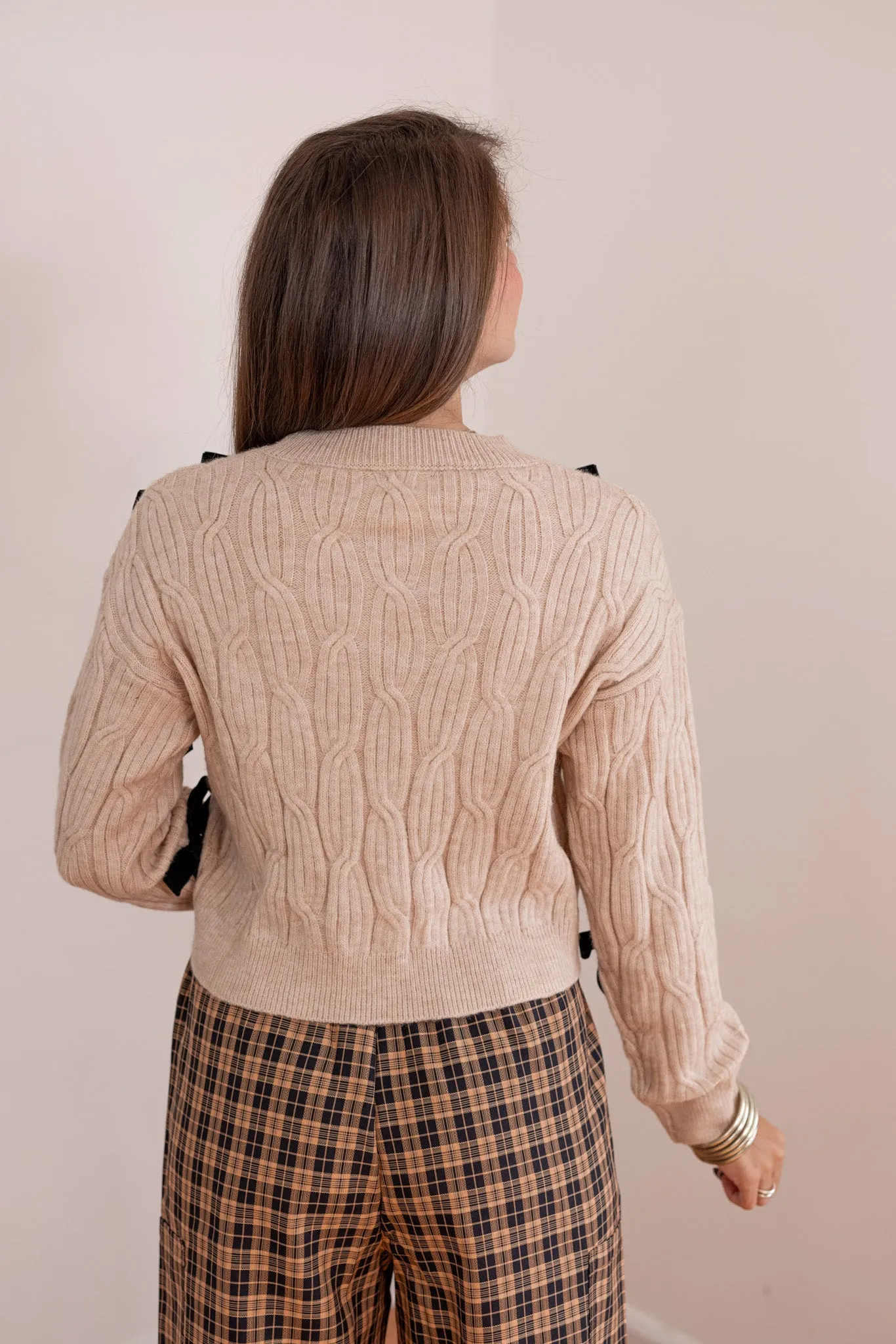 Cable Knit Bows Oatmeal Sweater