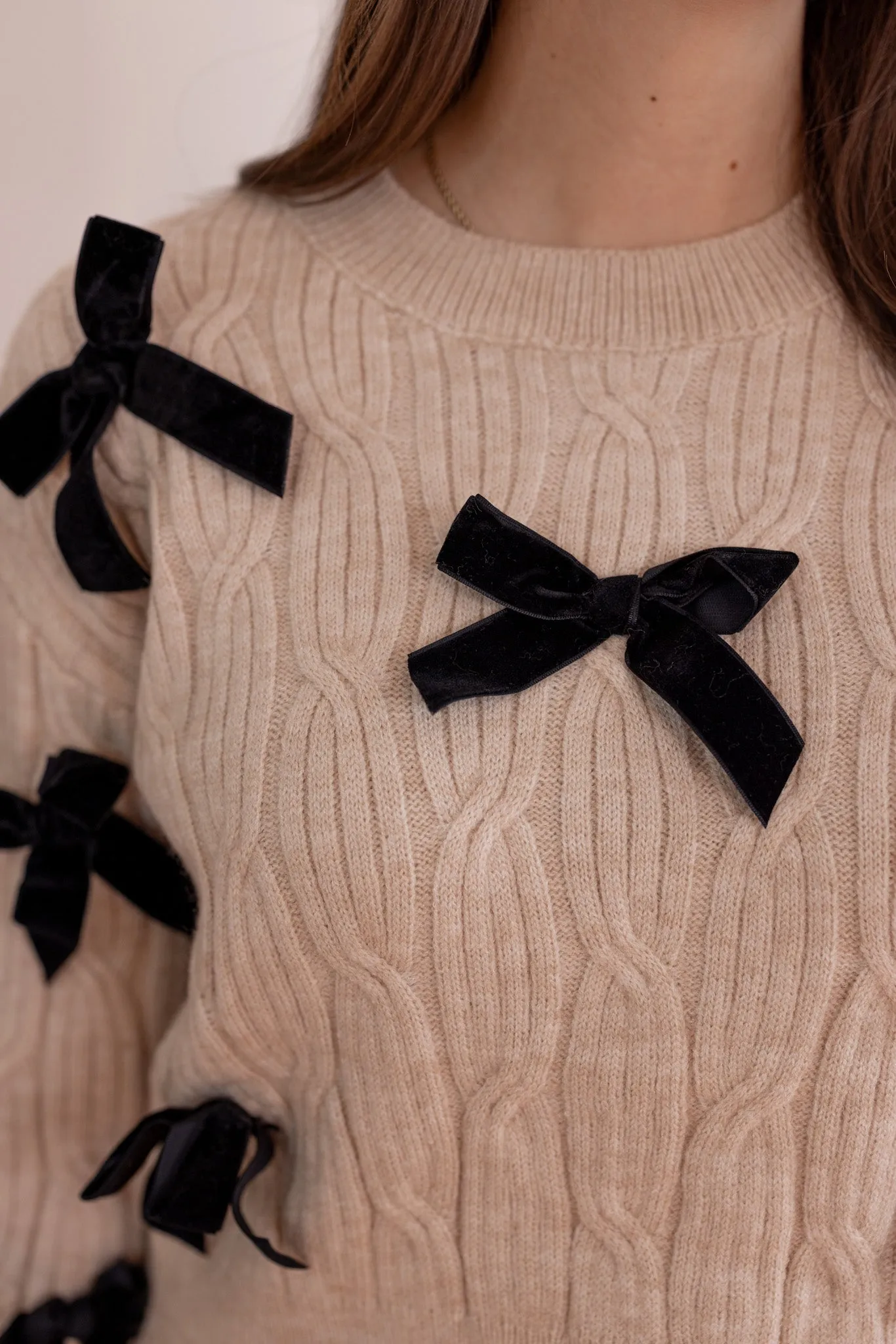 Cable Knit Bows Oatmeal Sweater