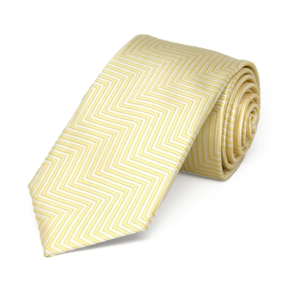 Canary Yellow Kimberly Chevron Striped Slim Necktie, 2.5" Width