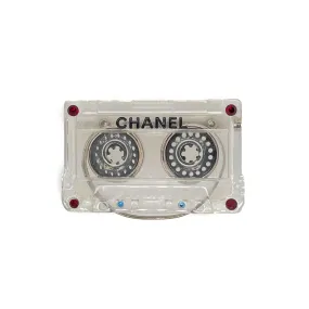 CHANEL - 04P 'CHANEL' Cassette Tape - Resin / Black Brooch